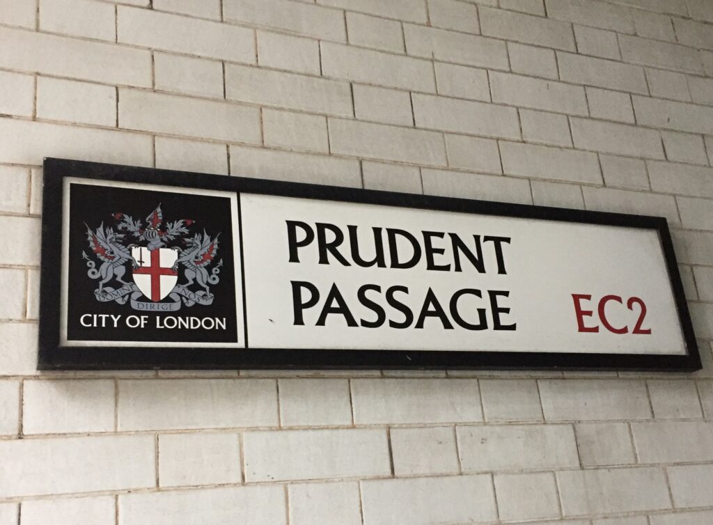 London-rioting-street-sign-Prudent-Passage-by-John-Griffiths-Colby